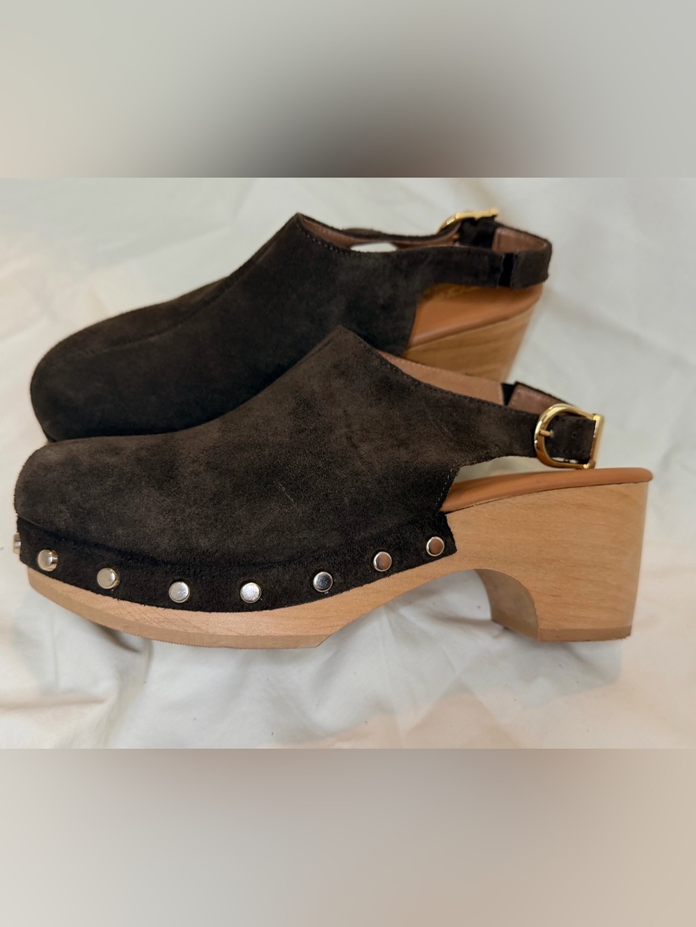 Women’s Andre Assous Skylar Stud Slingback Clog Leather Shoe Brown Platform Sz 7